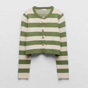 Zara Gold Button Stripe Knit Cardigan